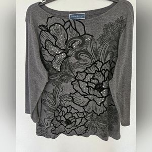 "Karen Scott" Gorgeous Floral & Beaded Top